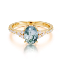 1.5 Carat Oval Cut Moss Agate Engagement Ring Anniversary Gift