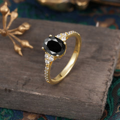 1.5 Carat Oval Cut Black Onyx Engagement Ring Anniversary Gift