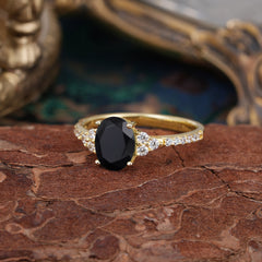 1.5 Carat Oval Cut Black Onyx Engagement Ring Anniversary Gift