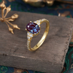 1.5 Carat Classic Vintage 4-Prong Oval Cut Alexandrite Engagement Ring Anniversary Gift