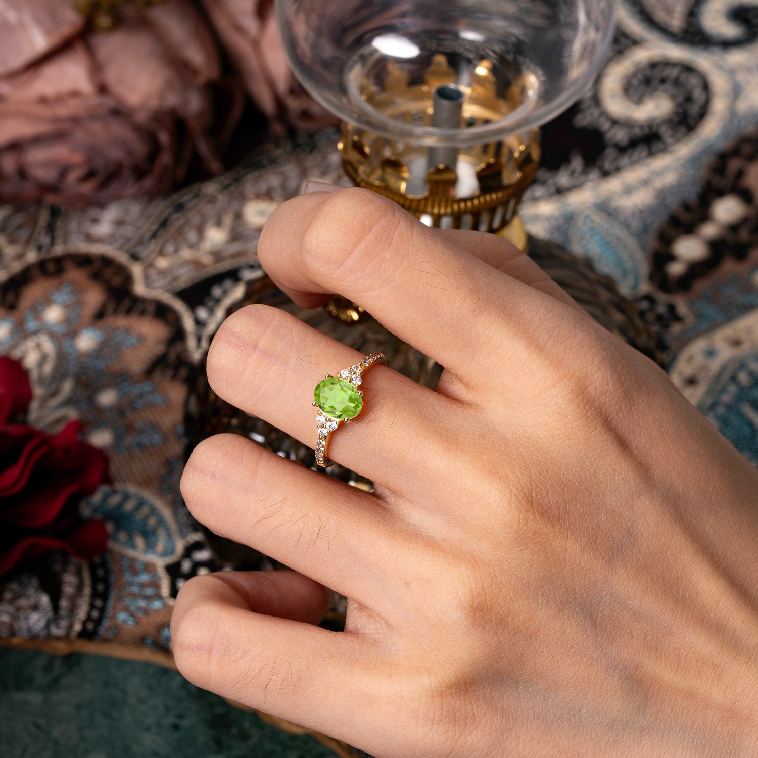 1.5 Carat Oval Cut Peridot Engagement Ring Anniversary Gift