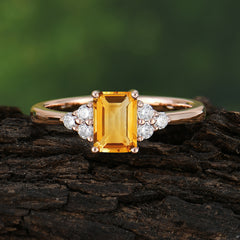 1CT Emerald Cut Citrine Classic Side Stone Engagement Ring