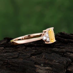1CT Emerald Cut Citrine Classic Side Stone Engagement Ring