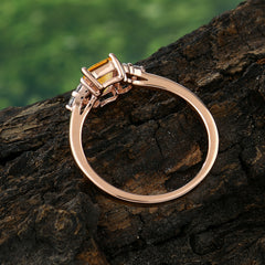 1CT Emerald Cut Citrine Classic Side Stone Engagement Ring