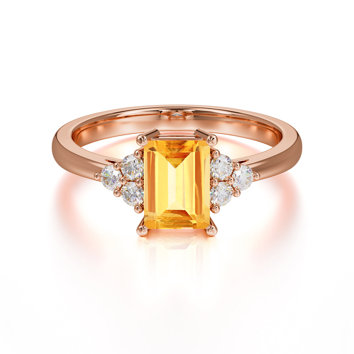 1CT Emerald Cut Citrine Classic Side Stone Engagement Ring
