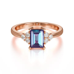 1CT Emerald Cut Alexandrite Classic Side Stone Engagement Ring