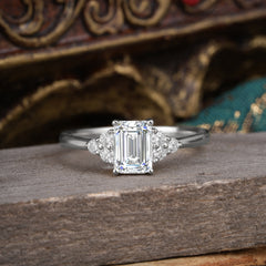 1CT Emerald Cut Lab Diamond Classic Side Stone Engagement Ring