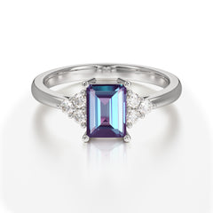 1CT Emerald Cut Alexandrite Classic Side Stone Engagement Ring