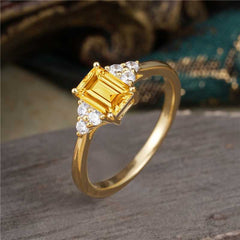 1CT Emerald Cut Citrine Classic Side Stone Engagement Ring