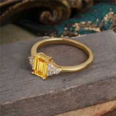 1CT Emerald Cut Citrine Classic Side Stone Engagement Ring