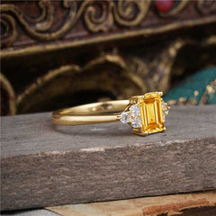 1CT Emerald Cut Citrine Classic Side Stone Engagement Ring