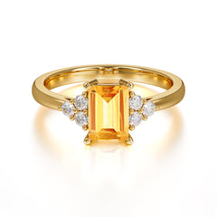1CT Emerald Cut Citrine Classic Side Stone Engagement Ring