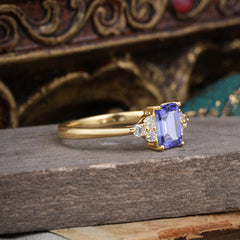 1CT Emerald Cut Tanzanite Classic Side Stone Engagement Ring