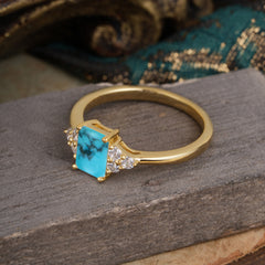 1CT Emerald Cut Turquoise Classic Side Stone Engagement Ring