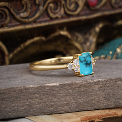 1CT Emerald Cut Turquoise Classic Side Stone Engagement Ring