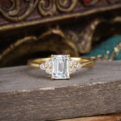 1CT Emerald Cut Lab Diamond Classic Side Stone Engagement Ring