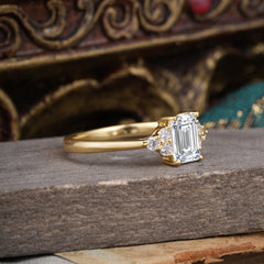 1CT Emerald Cut Lab Diamond Classic Side Stone Engagement Ring