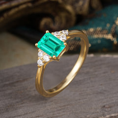 1CT Emerald Cut Emerald Classic Side Stone Engagement Ring