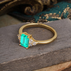 1CT Emerald Cut Emerald Classic Side Stone Engagement Ring