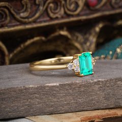 1CT Emerald Cut Emerald Classic Side Stone Engagement Ring