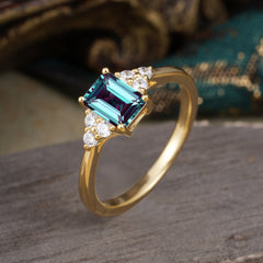 1CT Emerald Cut 4 Prong Alexandrite Classic Side Stone Engagement Ring