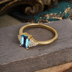 1CT Emerald Cut 4 Prong Alexandrite Classic Side Stone Engagement Ring