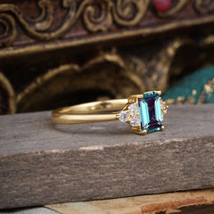 1CT Emerald Cut 4 Prong Alexandrite Classic Side Stone Engagement Ring