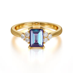1CT Emerald Cut Alexandrite Classic Side Stone Engagement Ring