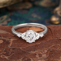 1 Carat Oval Cut Moissanite Ring Classic Side Stone Engagement Ring