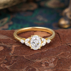 1 Carat Oval Cut Moissanite Ring Classic Side Stone Engagement Ring