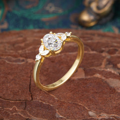 1 Carat Oval Cut Moissanite Ring Classic Side Stone Engagement Ring