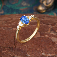 1 Carat Oval Cut Sapphire Ring Classic Side Stone Engagement Ring