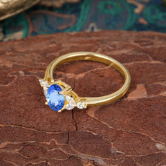 1 Carat Oval Cut Sapphire Ring Classic Side Stone Engagement Ring