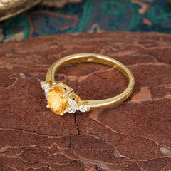 1 Carat 4 Prong Oval Cut Citrine Ring Classic Side Stone Engagement Ring