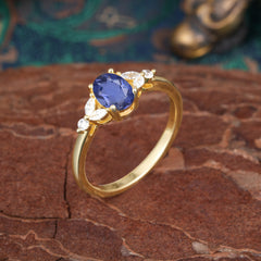 1 Carat 4 Prong Oval Cut Tanzanite Ring Classic Side Stone Engagement Ring