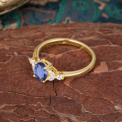 1 Carat 4 Prong Oval Cut Tanzanite Ring Classic Side Stone Engagement Ring