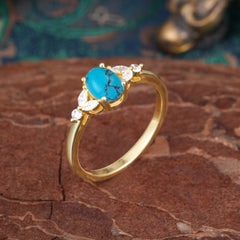 1 Carat Oval Cut Turquoise Ring Classic Side Stone Engagement Ring