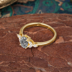 1 Carat 4 Prong Oval Cut Black Rutilated Quartz Ring Classic Side Stone Engagement Ring