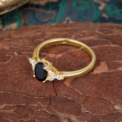 1 Carat Oval Cut Black Onyx Ring Classic Side Stone Engagement Ring