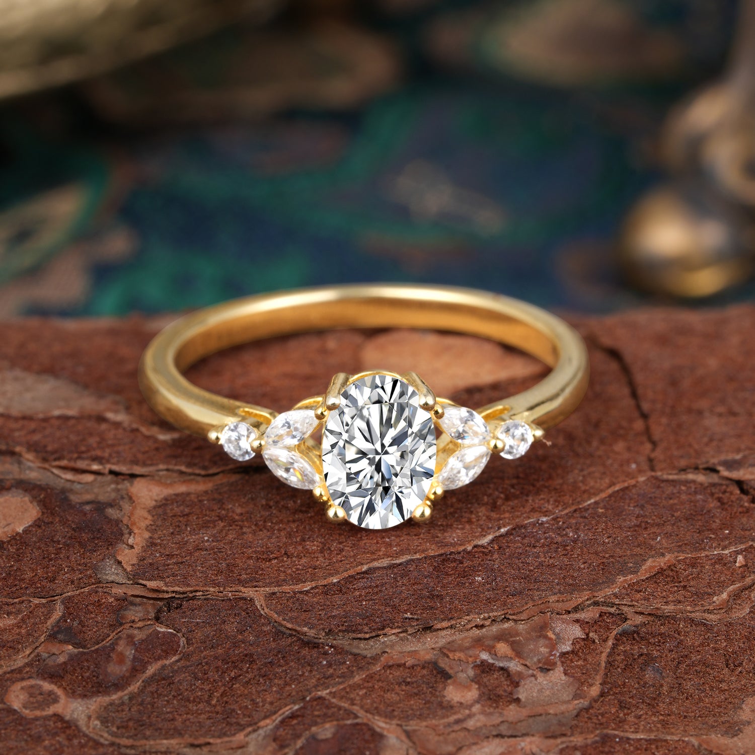 1 Carat 4 Prong Oval Cut Lab Diamond Ring Classic Side Stone Engagement Ring