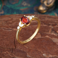 1 Carat Oval Cut 4 Prong Garnet Ring Classic Side Stone Engagement Ring