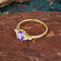 1 Carat Oval Cut 4 Prong Amethyst Ring Classic Side Stone Engagement Ring