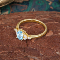 1 Carat Oval Cut 4 Prong Aquamarine Ring Classic Side Stone Engagement Ring
