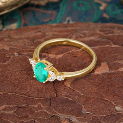 1 Carat Oval Cut 4 Prong Emerald Ring Classic Side Stone Engagement Ring
