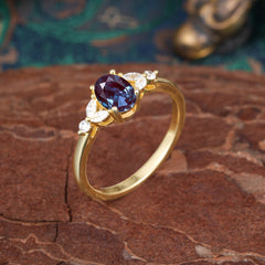 1 Carat Oval Cut 4 Prong Alexandrite Ring Classic Side Stone Engagement Ring