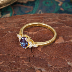 1 Carat Oval Cut 4 Prong Alexandrite Ring Classic Side Stone Engagement Ring
