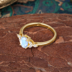 1 Carat 4 Prong Oval Cut  Moonstone Ring Classic Side Stone Engagement Ring