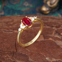 1 Carat 4 Prong Oval Cut  Ruby Ring Classic Side Stone Engagement Ring