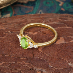 1 Carat 4 Prong Oval Cut  Peridot Ring Classic Side Stone Engagement Ring