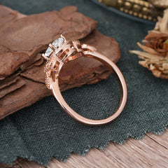1 Carat Oval Cut Moissanite Halo Ring Anniversary Bead Edge Unique Leaf Ring